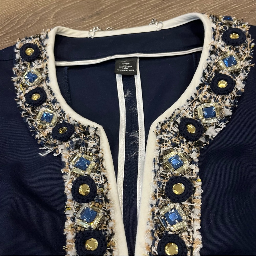 White House Black Market Navy Cropped Blazer with gems - Picture 8 of 12
